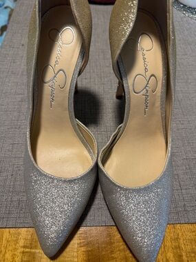 Jessica Simpson Silver Glitter Pointed Toe Stilettos